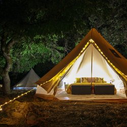Get a great nights sleep in your spacious bell tent with the sound of the river rushing nearby.