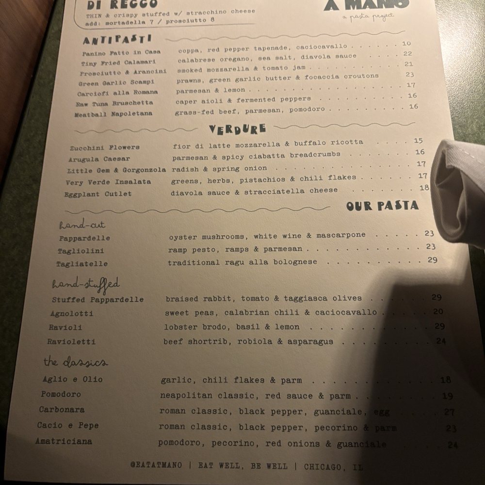 Mano A Mano - Menu - Italian Near Me - Chicago, Illinois Mano A Mano - Menu - Italian Near Me - Chicago, Illinois