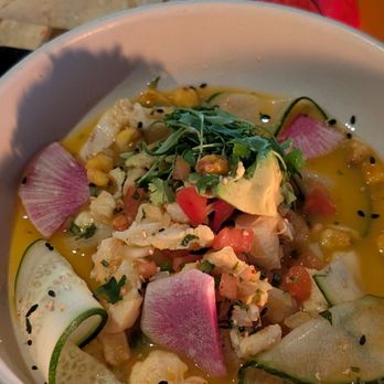 Brisa Restaurant & Bar - Passion Fruit Ceviche - local catch of the day with passionfruit ponzu, pico de gallo, avocado and blue corn chips - Bars Near Me - San Diego, California Brisa Restaurant & Bar - Passion Fruit Ceviche - local catch of the day with passionfruit ponzu, pico de gallo, avocado and blue corn chips - Bars Near Me - San Diego, California