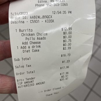 Taco Libre - Receipt from lunch - Mexican Near Me - Minneapolis, Minnesota Taco Libre - Receipt from lunch - Mexican Near Me - Minneapolis, Minnesota