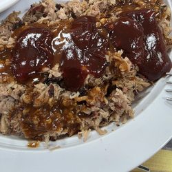 Marie's BBQ House - Chopped pork BBQ, mixed the hot & house sauce