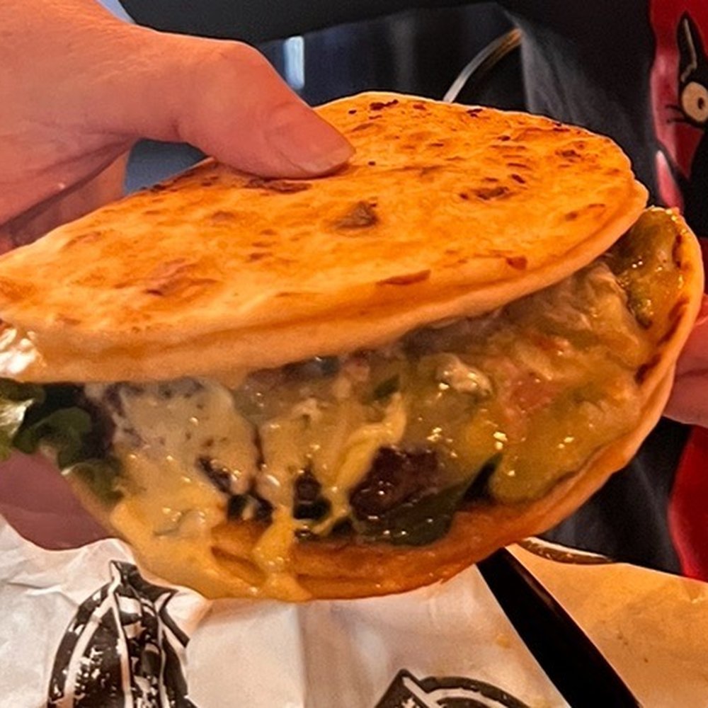 Illegal Burger - Writer Square - The Underboss... burger in a quesadilla with green chili... need I say more???? - Burgers Near Me - Denver, Colorado Illegal Burger - Writer Square - The Underboss... burger in a quesadilla with green chili... need I say more???? - Burgers Near Me - Denver, Colorado