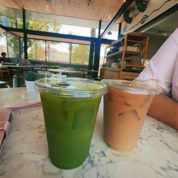 Superba Snacks + Coffee - Matcha lemonade and Cold brew with whole milk - Breakfast & Brunch Near Me - Pasadena, California
