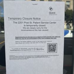 Quest Diagnostics - Closed until further notice:: 10/19/2016