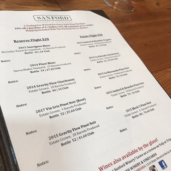 Sanford Winery - Menu - Wineries Near Me - Lompoc, California Sanford Winery - Menu - Wineries Near Me - Lompoc, California