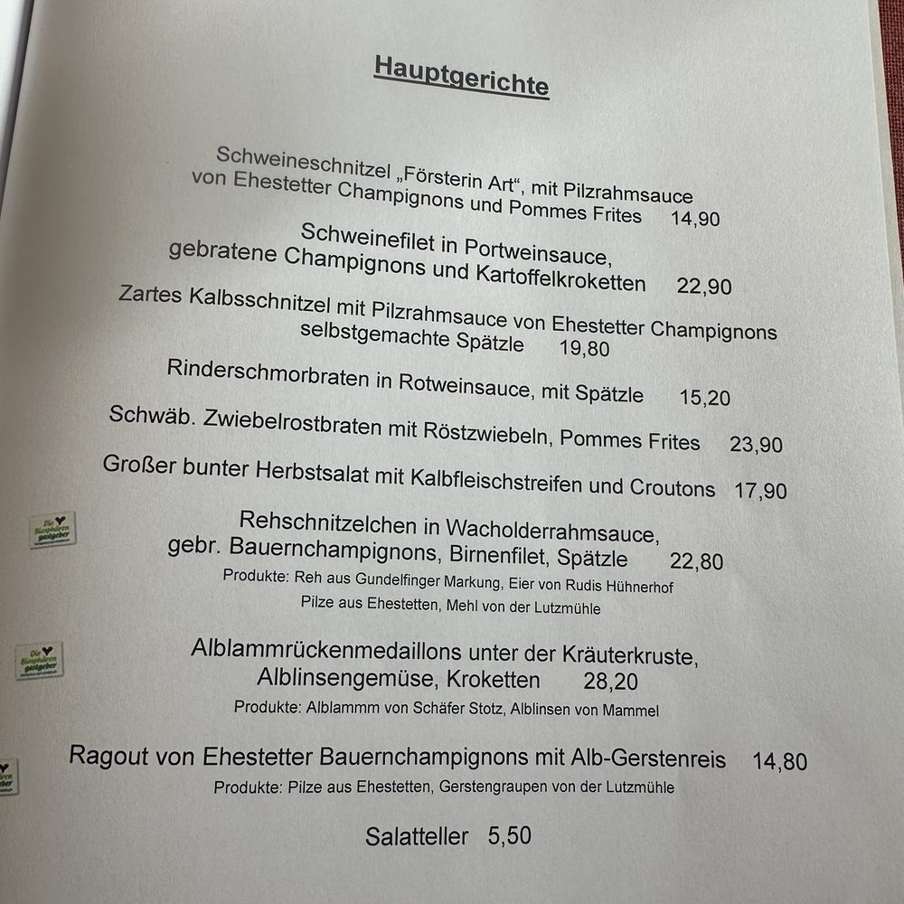 Restaurant Wittstaig - Menu - Swabian Near Me - Münsingen, BW
