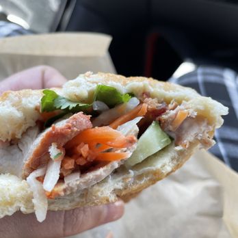 Cafe Aroma - Chinese BBQ pork banh mi. Picture doesn't do it justice. AMAZING - Coffee & Tea Near Me - Manteca, California