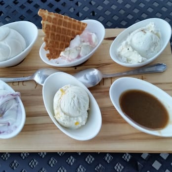 High Point Creamery - Top lft clckwise: coconut ginger, chamomile w/strawberry glass, whiskey w/pistachio brittle, basil with raspberry, tag mostarda - Ice Cream & Frozen Yogurt Near Me - Denver, Colorado High Point Creamery - Top lft clckwise: coconut ginger, chamomile w/strawberry glass, whiskey w/pistachio brittle, basil with raspberry, tag mostarda - Ice Cream & Frozen Yogurt Near Me - Denver, Colorado