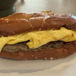 Egg and sausage breakfast sandwich (no cheese)