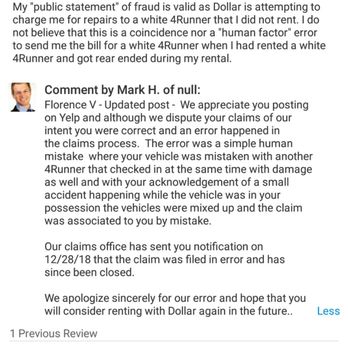 Dollar Car Rental - 3rd response from Manager dated 1/3/19 at approximately 603p - Car Rental Near Me - Seatac, Washington