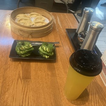 Dough Zone Dumpling House - Downtown Seattle - Green Tea With The Sweet And Sour Cucumbers And Vegetable Dumplings - Shanghainese Near Me - Seattle, Washington Dough Zone Dumpling House - Downtown Seattle - Green Tea With The Sweet And Sour Cucumbers And Vegetable Dumplings - Shanghainese Near Me - Seattle, Washington