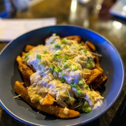 Lebanon Gin Mill - Crabby Fries: old bay seasoned french fries, asiago crab sauce, scallions
