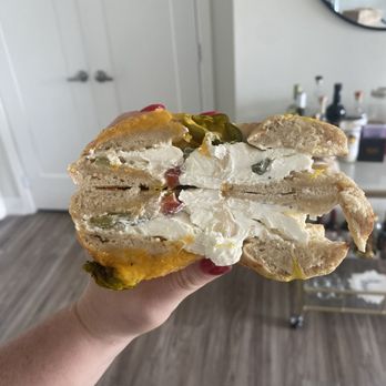Bagel Boutique - Jalapeno Bagel with Veggie Cream Cheese - Bagels Near Me - Stratford, Connecticut Bagel Boutique - Jalapeno Bagel with Veggie Cream Cheese - Bagels Near Me - Stratford, Connecticut