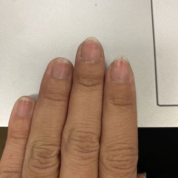 T-Nails - Middle finger and ring finger nails are so misshapen now. Why is the middle so pointy??? and my pinky nail got destroyed. - Nail Salons Near Me - San Luis Obispo, California