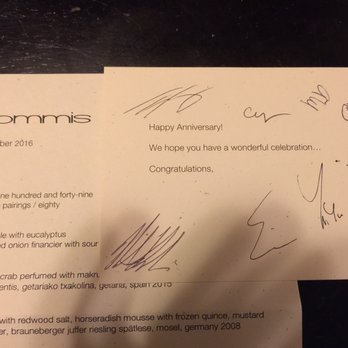 Commis - At the end of dinner tonight, we got a signed card from the staff congratulating us on our anniversary. How sweet! - New American Near Me - Oakland, California Commis - At the end of dinner tonight, we got a signed card from the staff congratulating us on our anniversary. How sweet! - New American Near Me - Oakland, California