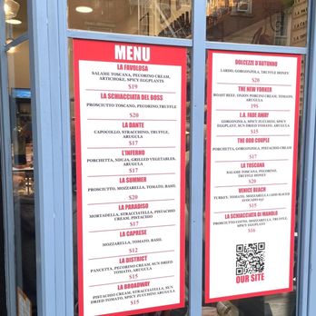 All’Antico Vinaio - The menu posted in the window to facilitate faster ordering. - Italian Near Me - New York, New York All’Antico Vinaio - The menu posted in the window to facilitate faster ordering. - Italian Near Me - New York, New York