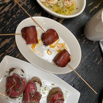 Cafe Ba-Ba-Reeba! - Chorizo-Wrapped Date Shrimp wIth Garlic, Olive Oil, Red Pepper Flakes Wagyu Beef Carpaccio - Spanish Near Me - Chicago, Illinois