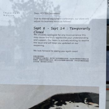 Heytea - Came here sept 24 and still closed... - Bubble Tea Near Me - Daly City, California Heytea - Came here sept 24 and still closed... - Bubble Tea Near Me - Daly City, California