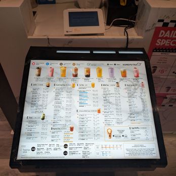 Kung Fu Tea - Menu. I feel like the font gets smaller each time I'm here. - Bubble Tea Near Me - Toronto, Ontario Kung Fu Tea - Menu. I feel like the font gets smaller each time I'm here. - Bubble Tea Near Me - Toronto, Ontario