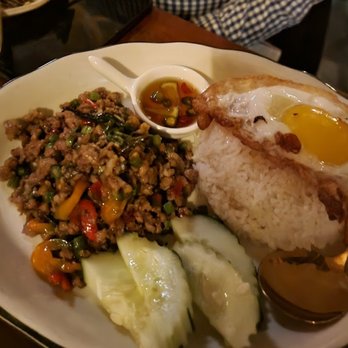 MayRee - Kra Prow (or Phat kaphrao.) Holy basil with meat. Solid version. Good soft egg. - Thai Near Me - New York, New York MayRee - Kra Prow (or Phat kaphrao.) Holy basil with meat. Solid version. Good soft egg. - Thai Near Me - New York, New York