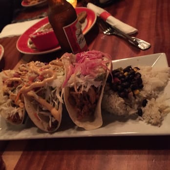 Surf Hut - The massive Taco Trio: fried shrimp, grilled fish, plus a BBQ pork - Seafood Near Me - Destin, Florida