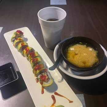 Shokitini - caterpillar roll with miso soup - Sushi Bars Near Me - Athens, Georgia Shokitini - caterpillar roll with miso soup - Sushi Bars Near Me - Athens, Georgia