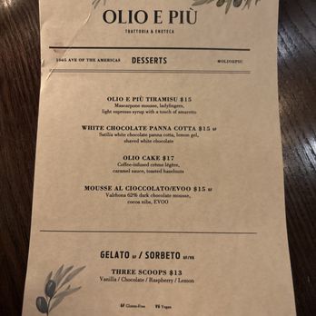 Olio E Più - Dessert menu - Italian Near Me - New York, New York