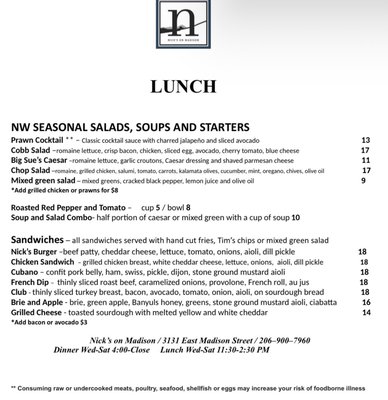 Menu photo 1 Nick’s On Madison Seattle, WA Menu photo 1 Nick’s On Madison Seattle, WA
