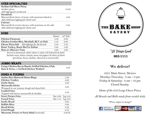 Menu photo 2 The Bake Shop Eatery Mexico, NY Menu photo 2 The Bake Shop Eatery Mexico, NY