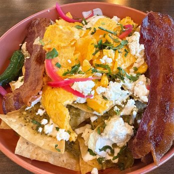 Sunny Side Cafe - Chilaquiles with a side of bacon - Breakfast & Brunch Near Me - Seal Beach, California