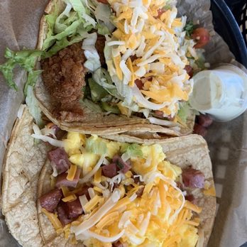 Torchy's Tacos - Fried Chicken Taco + Bacon Egg Cheese Taco - Tex-Mex Near Me - Fishers, Indiana Torchy's Tacos - Fried Chicken Taco + Bacon Egg Cheese Taco - Tex-Mex Near Me - Fishers, Indiana