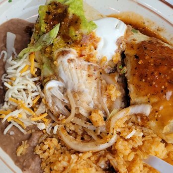 Taco King - Veggie Burrito with a side of rice and beans. - Mexican Near Me - Anchorage, Alaska