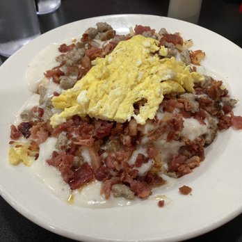 Cafe USA - Country Debris......bacon, sausage, hash browns, biscuits, gravy, and pancakes on the side - American Near Me - Bella Vista, Arkansas Cafe USA - Country Debris......bacon, sausage, hash browns, biscuits, gravy, and pancakes on the side - American Near Me - Bella Vista, Arkansas