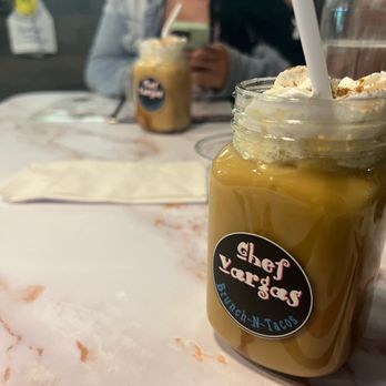 Chef Vargas - a jar of iced coffee on a table - Breakfast & Brunch Near Me - Elkins Park, Pennsylvania