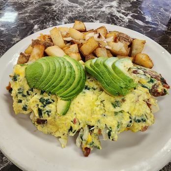 Rise and Dine - Popeye Omelet w/ Bacon (instead of ham). Side of Avocado - Breakfast & Brunch Near Me - Chula Vista, California Rise and Dine - Popeye Omelet w/ Bacon (instead of ham). Side of Avocado - Breakfast & Brunch Near Me - Chula Vista, California