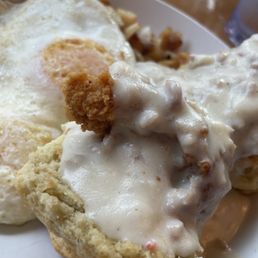 Fried chicken biscuit breakfast