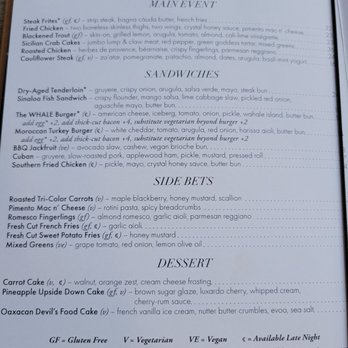 The Whale Chicago - Menu - New American Near Me - Chicago, Illinois