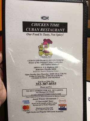 Menu photo 1 Chicken Time Cuban and Puertorican Restaurant Belleview, FL Menu photo 1 Chicken Time Cuban and Puertorican Restaurant Belleview, FL