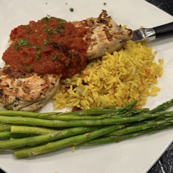 Augie's - Roasted chicken with saffron rice and asparagus - Burgers Near Me - Prescott, Arizona