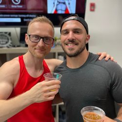 Underground Fitness Studio - Adrian and Danny- the man. The owner and very humble mastermind behind the operation with a fresh cup of juice from the party :)