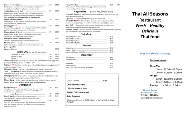 Menu photo 1 Thai All Seasons Whitman, MA Menu photo 1 Thai All Seasons Whitman, MA