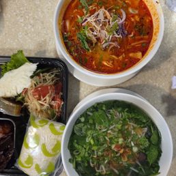 Khao poon and khao pick sen with chocolate meat chunks , yum!! Khao poon and khao pick sen with chocolate meat chunks , yum!!