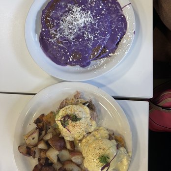Aloha Stacks - Ube panckakes + Kalua Pork Benedict - Pancakes Near Me - Cerritos, California