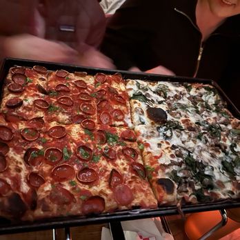 Pie Punks - Grandmas pie. Half pepperoni half spinach mushroom. - Pizza Near Me - San Francisco, California Pie Punks - Grandmas pie. Half pepperoni half spinach mushroom. - Pizza Near Me - San Francisco, California