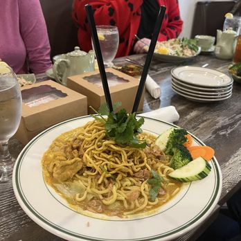 Thai Square - Kao Soi - fried egg noodle with yellow curry, cabbage, ginger, cilantro - Thai Near Me - Greensboro, North Carolina