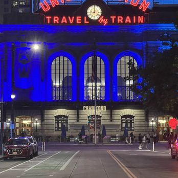 Denver Union Station - Main Entrance at night - Train Stations Near Me - Denver, Colorado Denver Union Station - Main Entrance at night - Train Stations Near Me - Denver, Colorado