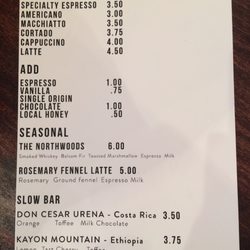 Wesley Andrews - Coffee menu