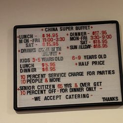 China Super Buffet - New Prices for the Buffet!