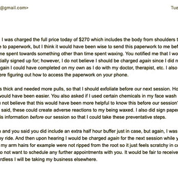 The Traveling Waxer - Waxing, Facials, Electrolysis - The email I sent her. No response yet but I will update if she does. - Waxing Near Me - Ann Arbor, Michigan