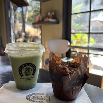 Saloon Coffee - Iced Matcha Latte & Blueberry Muffin - Coffee & Tea Near Me - Malibu, California